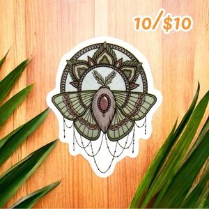 Mystical Moth & Mandala Sticker – Boho Moon Phase Aesthetic – Vinyl Waterproof